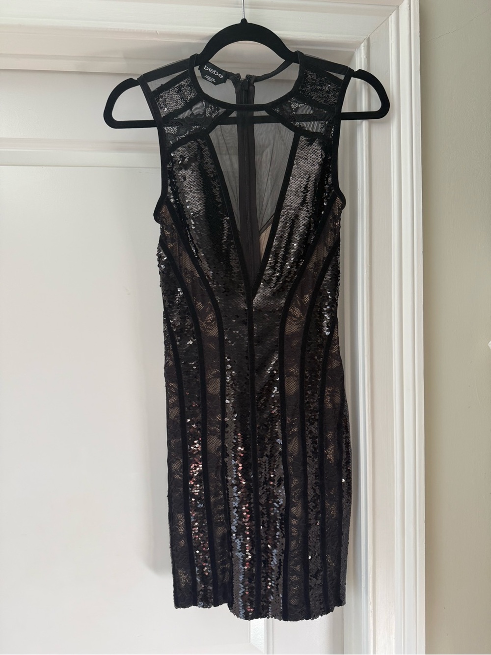 bebe Black Sequin & Lace Mini Dress